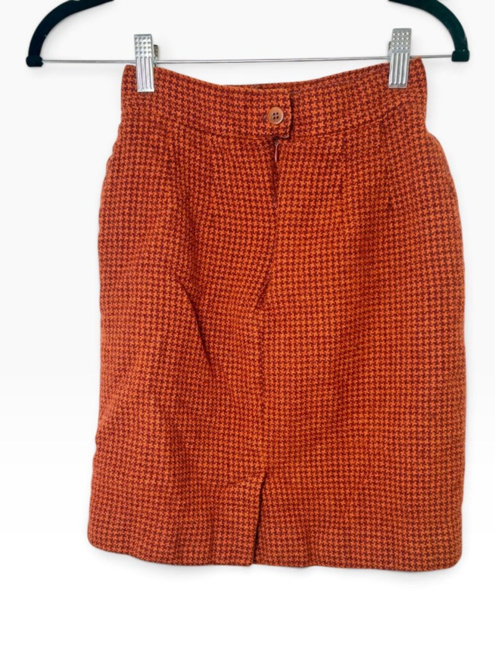 Vintage J.Crew Orange Houndstooth 100% Wool Pencil Skirt Size 8